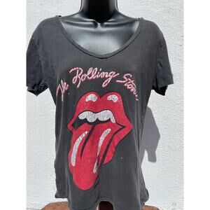 Rolling Stones Womens Shirt V Neck Tongue Logo Rock Band Tee